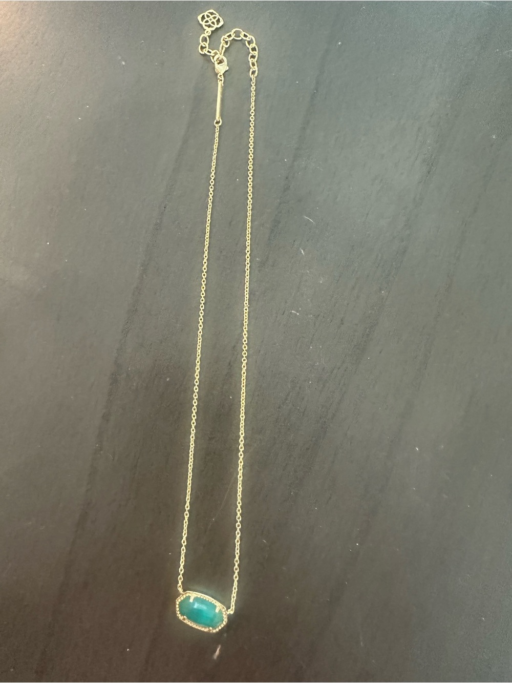 Kendra Scott Gold Necklace with Teal Oval Pendant
